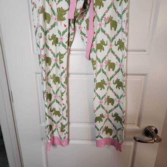 THE BEAUFORT BONNET COMPANY PAJAMA SET WOMENS SMALL PIMA PINK/GRN ELEPHANT PRINT - Picture 11 of 16